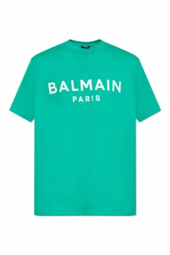Balmain GREEN T-shirt with printed logo