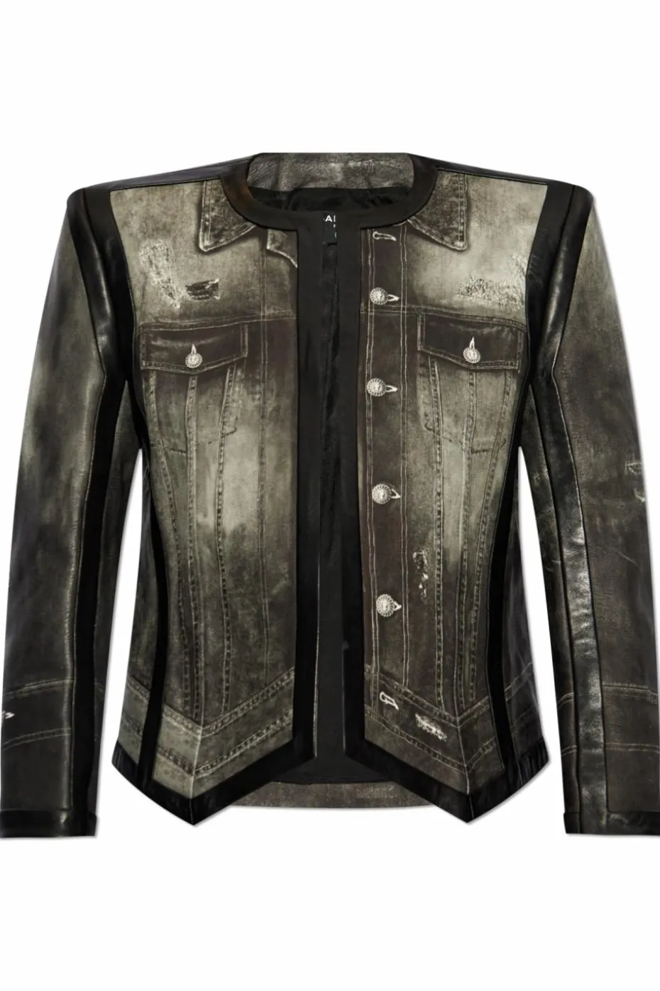 Balmain GREY Leather jacket with print