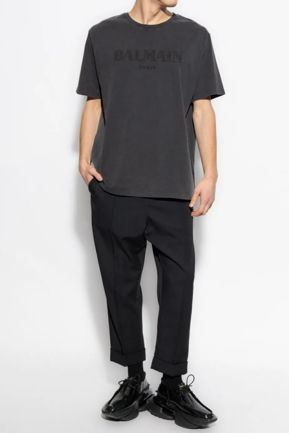 Balmain GREY T-shirt with embroidered logo