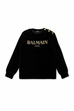 Balmain Kids BLACK Velvet sweatshirt with logo