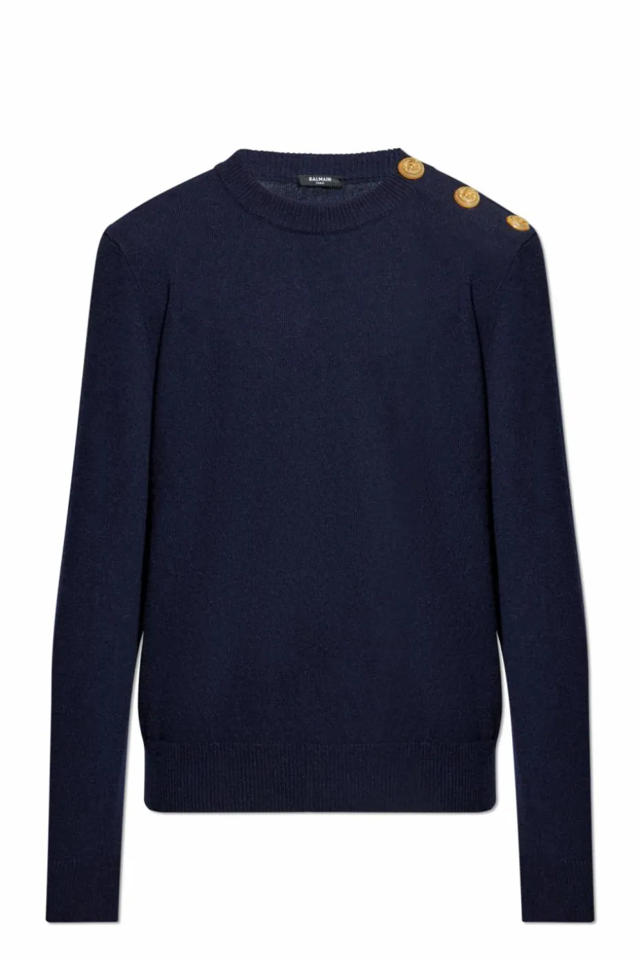 Balmain NAVY BLUE Sweater with snap fastening on the shoulder