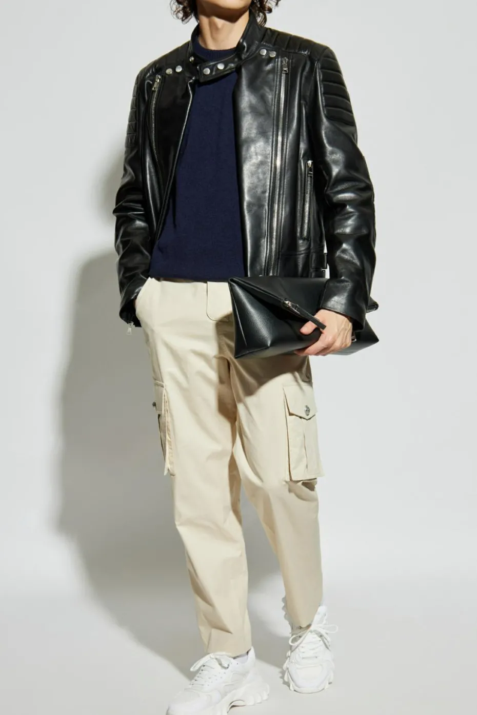 Balmain NAVY BLUE Sweater with snap fastening on the shoulder