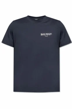 Balmain NAVY BLUE T-shirt with printed logo