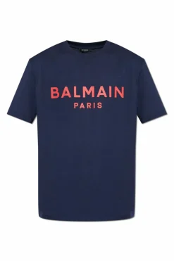 Balmain NAVY BLUE T-shirt with printed logo