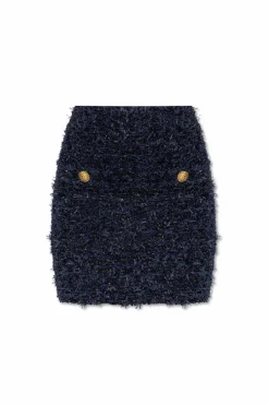 Balmain NAVY BLUE Tweed skirt with lurex thread