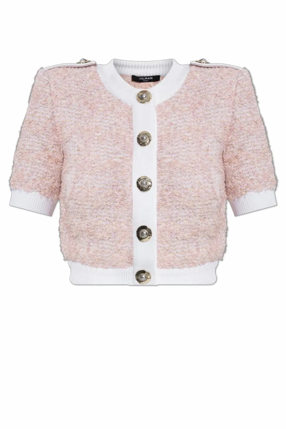 Balmain PINK Tweed cardigan with short sleeves