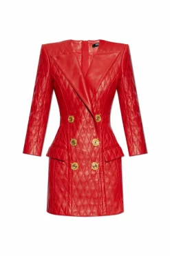 Balmain RED Leather dress with appliquƩs