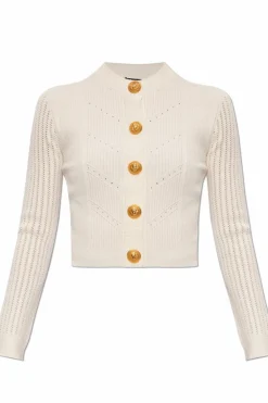 Balmain WHITE Cardigan with Decorative Buttons