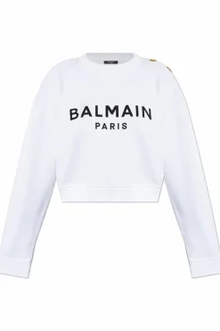 Balmain WHITE Cropped sweatshirt with printed logo
