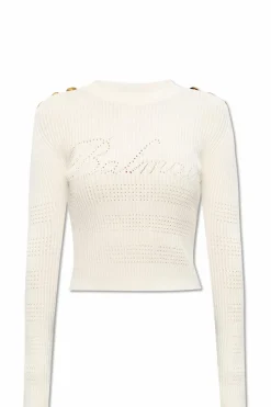 Balmain WHITE Ribbed sweater with logo