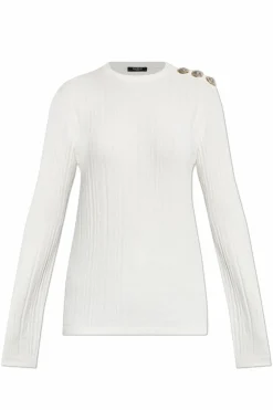 Balmain WHITE Sweater with a crew neckline