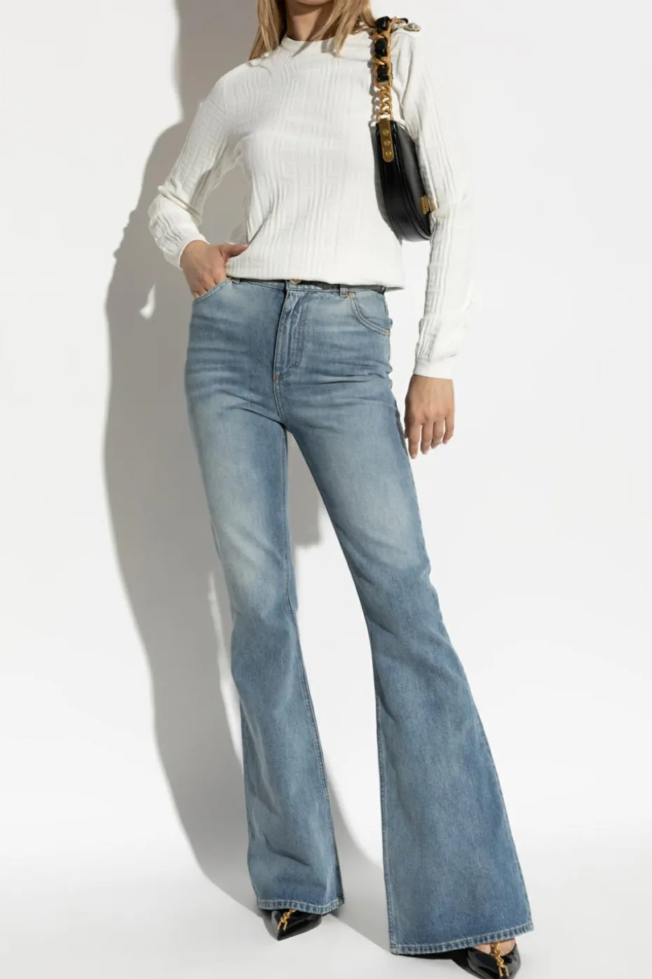 Balmain WHITE Sweater with a crew neckline