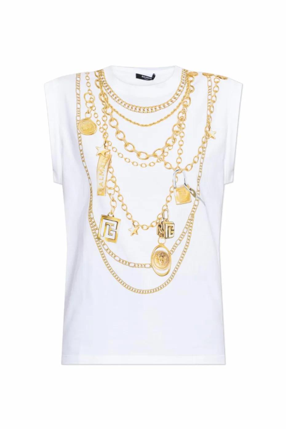 Balmain WHITE Top with print and appliqués
