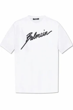 Balmain WHITE T-shirt with shimmering appliquƩs