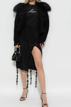 Blumarine BLACK Cardigan with faux fur trim