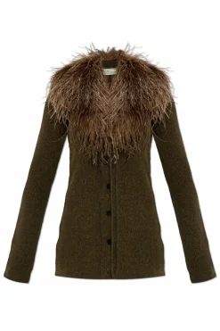 Blumarine BROWN Cardigan with ostrich feathers