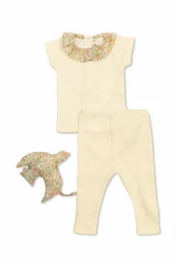 Bonpoint cream Set: top, pants and stuffed animal