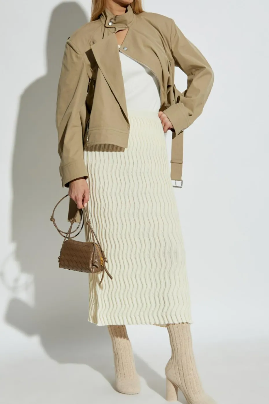Bottega Veneta beige Jacket with Stand Collar