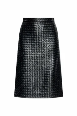 Bottega Veneta BLACK Leather skirt with side slit