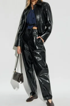 Bottega Veneta BLACK Leather trousers with pleats