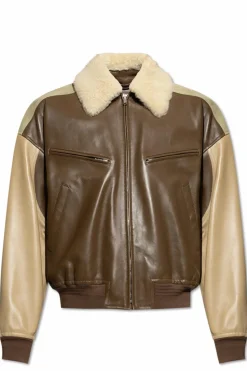 Bottega Veneta BROWN Leather jacket with fur collar