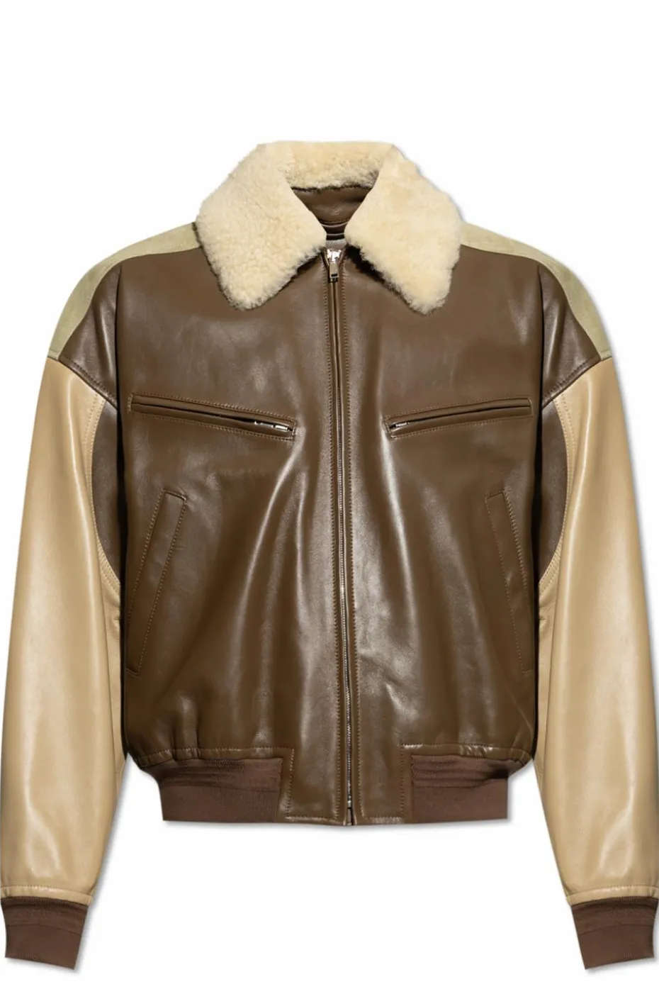 Bottega Veneta BROWN Leather jacket with fur collar