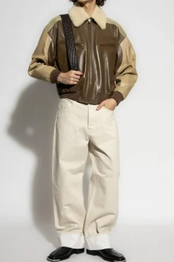 Bottega Veneta BROWN Leather jacket with fur collar