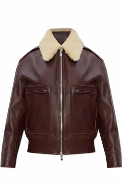 Bottega Veneta BURGUNDY Leather jacket with a detachable fur collar