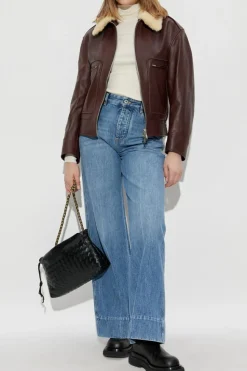 Bottega Veneta BURGUNDY Leather jacket with a detachable fur collar