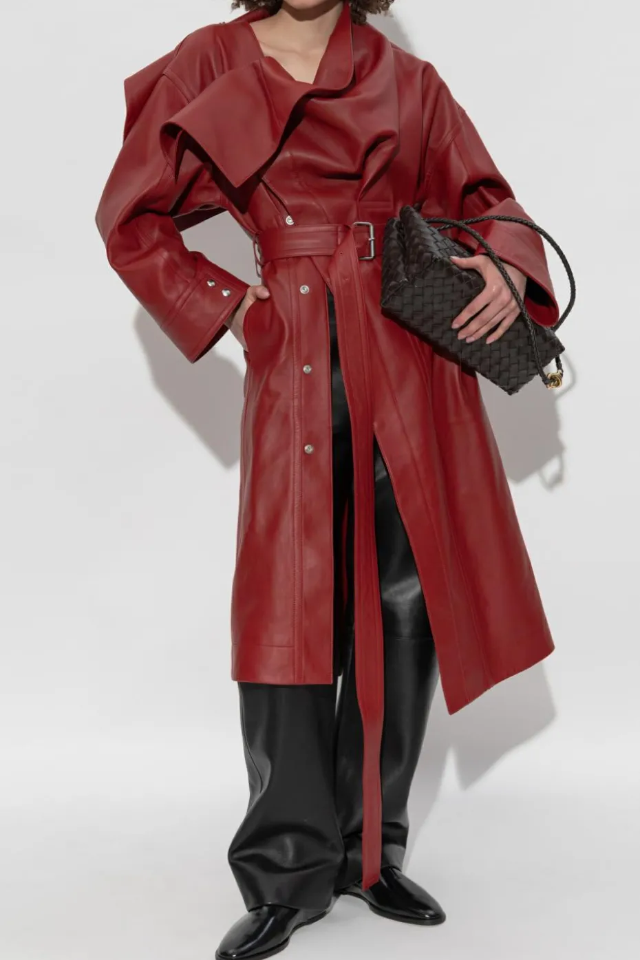Bottega Veneta BURGUNDY Leather coat