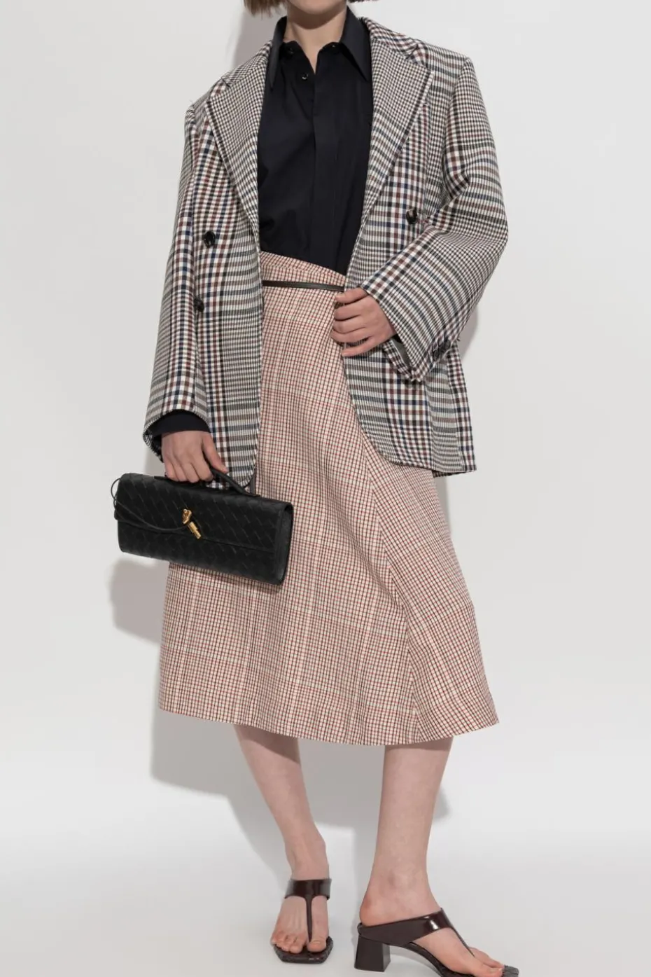 Bottega Veneta GREY Double-breasted blazer with check pattern