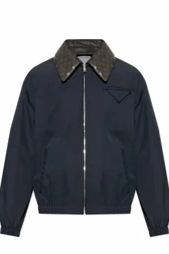 Bottega Veneta NAVY BLUE Jacket with leather collar