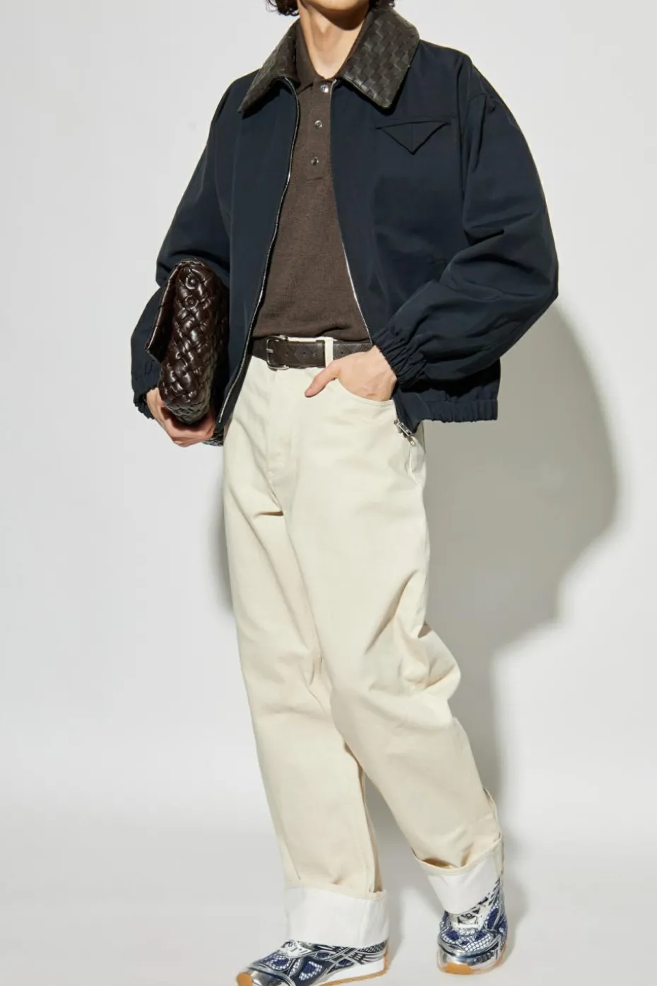 Bottega Veneta NAVY BLUE Jacket with leather collar