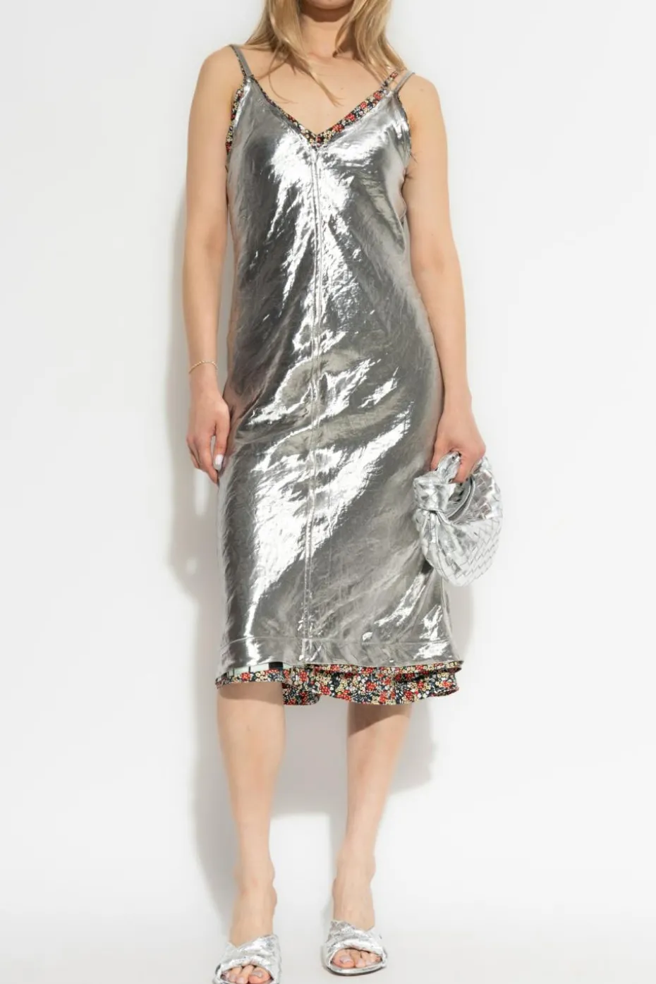 Bottega Veneta SILVER Double-layered spaghetti strap dress