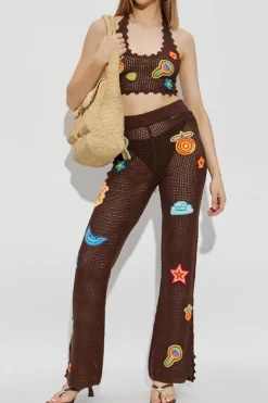 Casablanca BROWN Pants with colorful embroidery