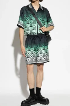 Casablanca GREEN Silk shorts with print