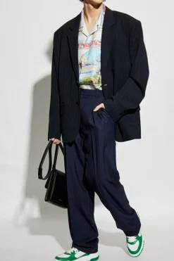 Casablanca NAVY BLUE Wool pants with crease