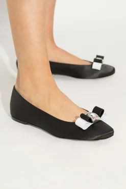 Casadei BLACK Satin ballet flats with appliqué