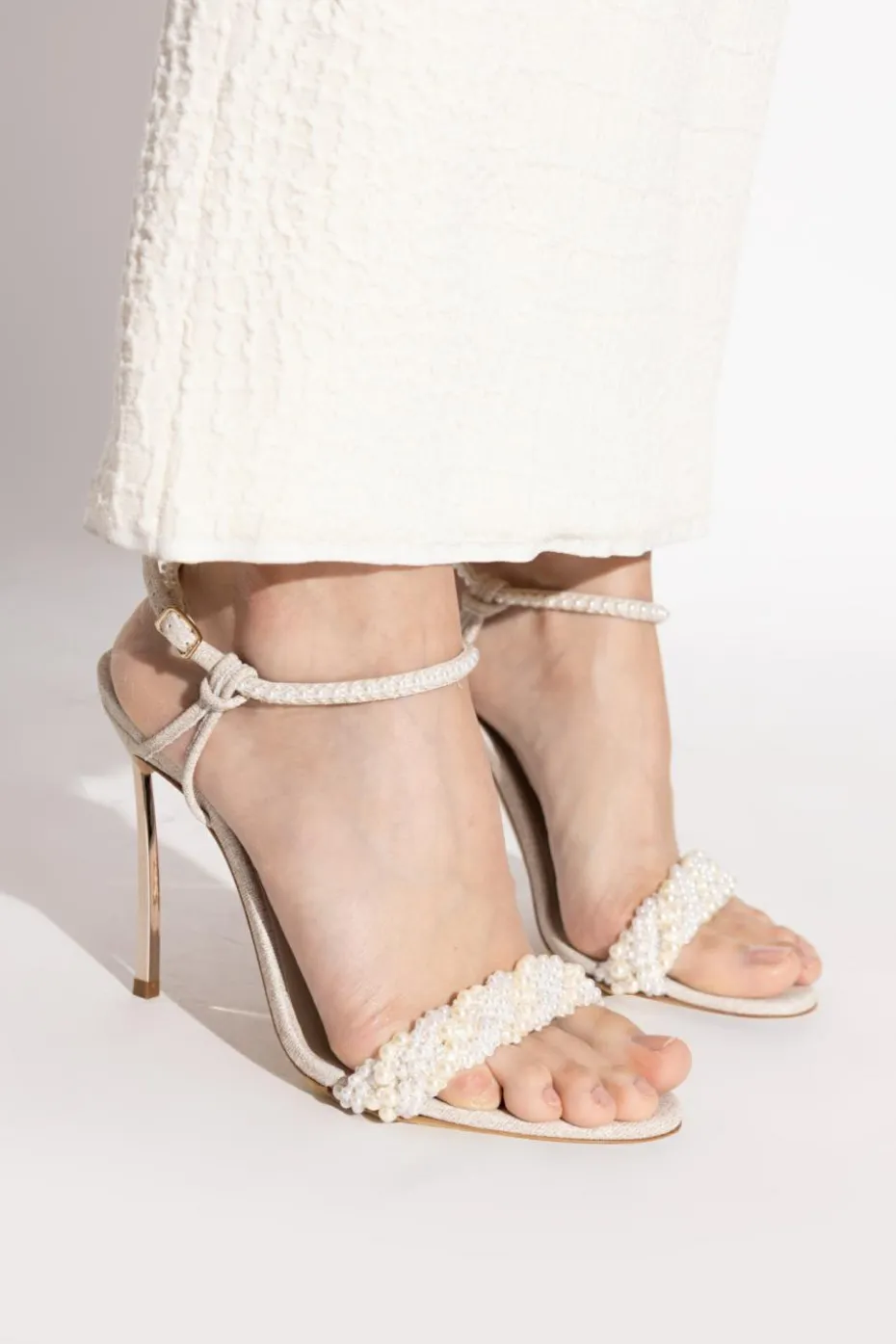 Casadei cream Heeled sandals with pearl applications