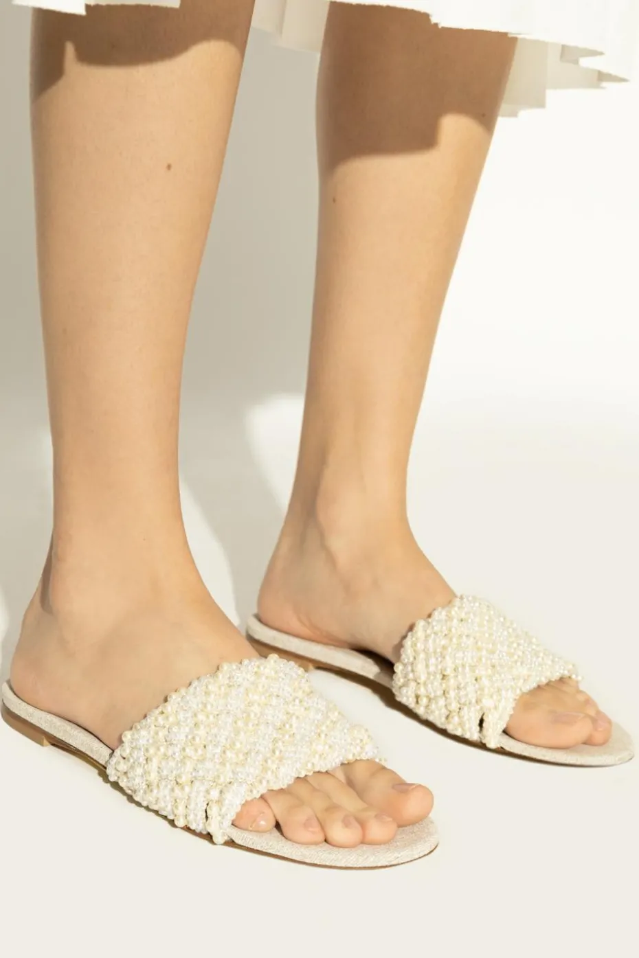Casadei cream Slides with pearl embellishments