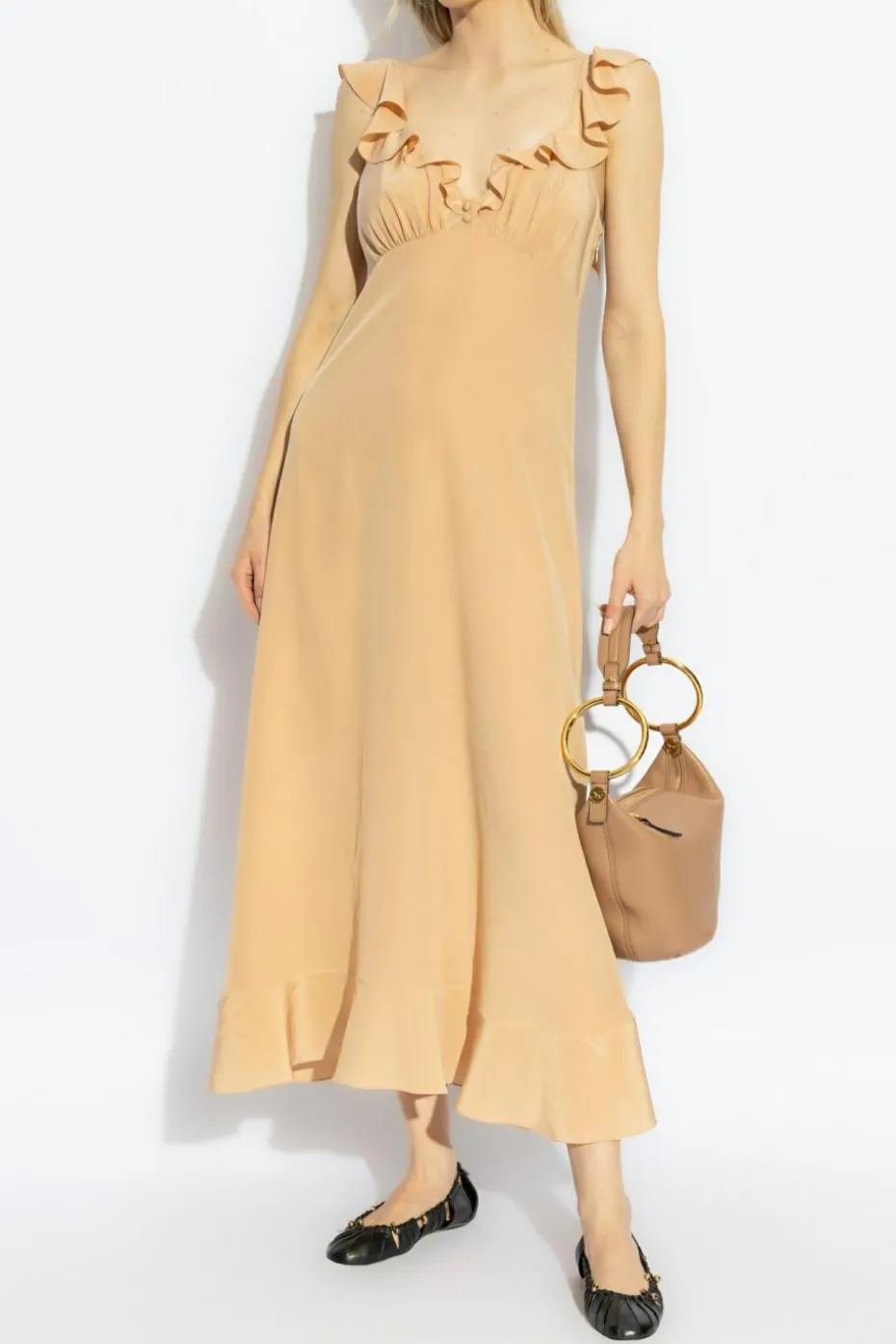 Chloé beige Silk dress with ruffles