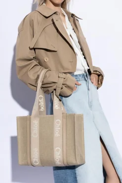 Chloé beige Woody Medium shopper bag