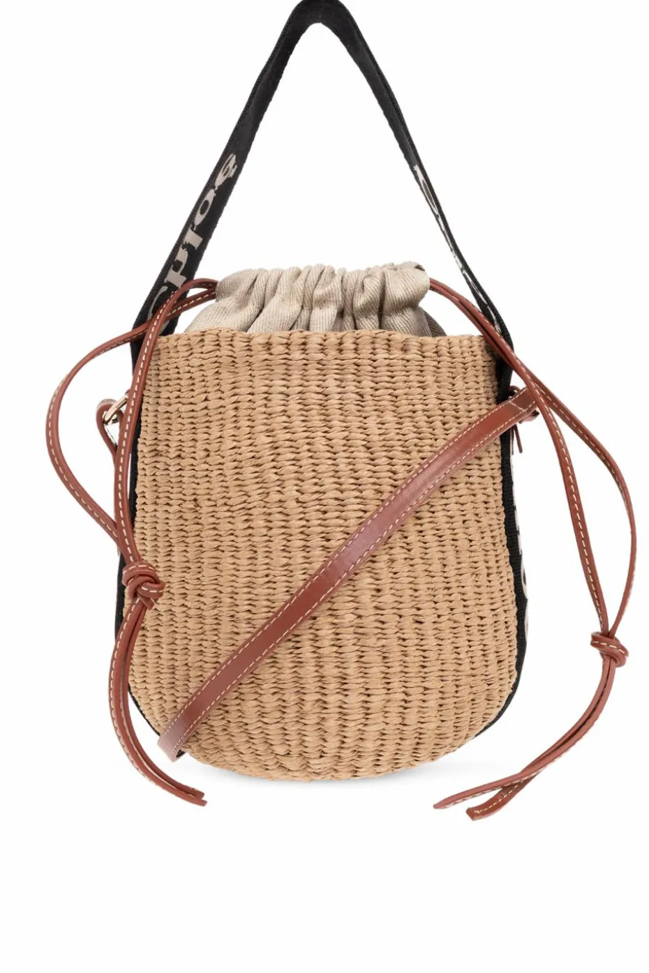 Chloé beige ‘Woody Small’ bucket shoulder bag