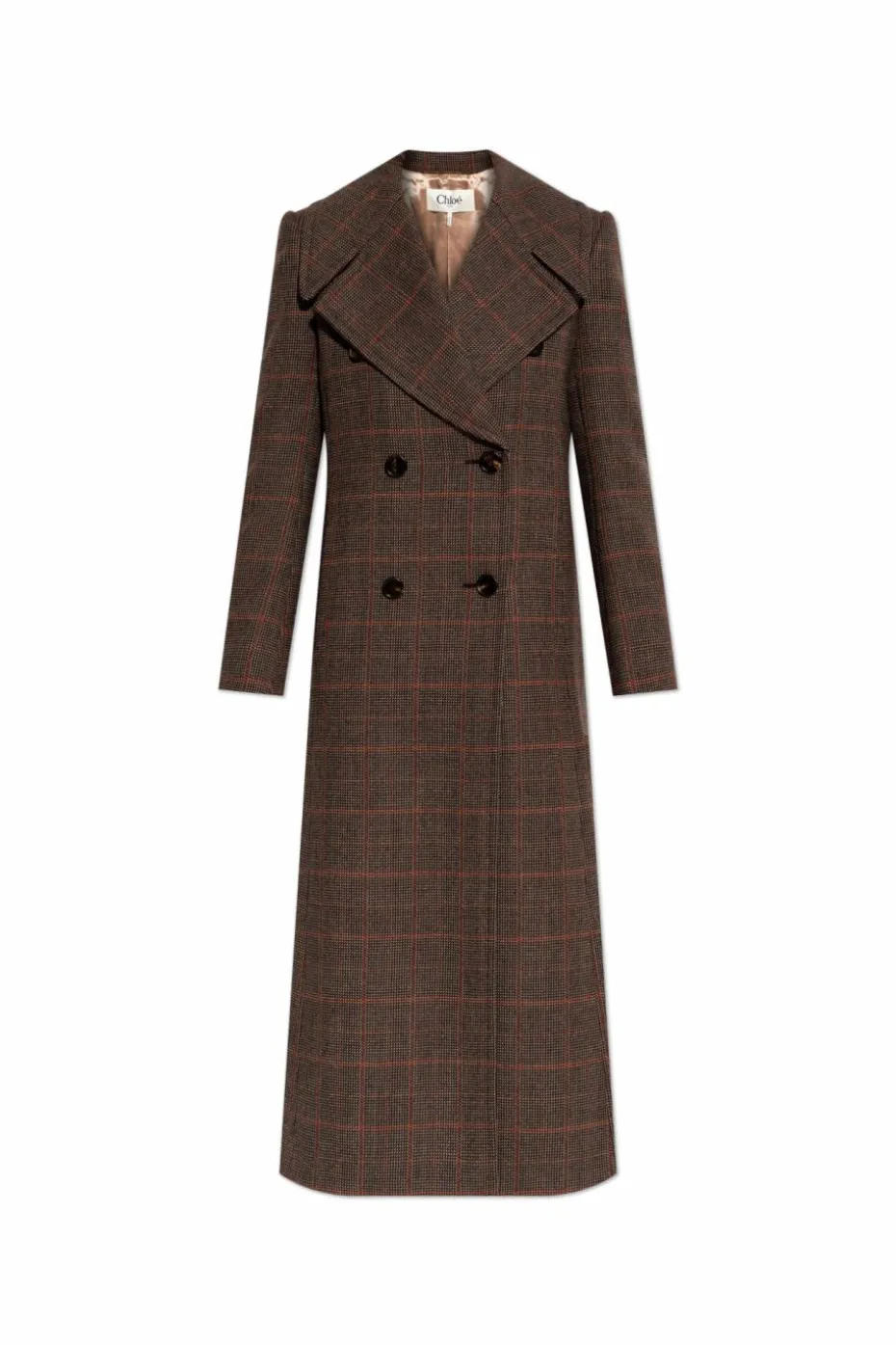 Chloé BROWN Double-breasted coat with a check pattern