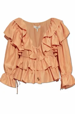 Chloé ORANGE Silk top with ruffles