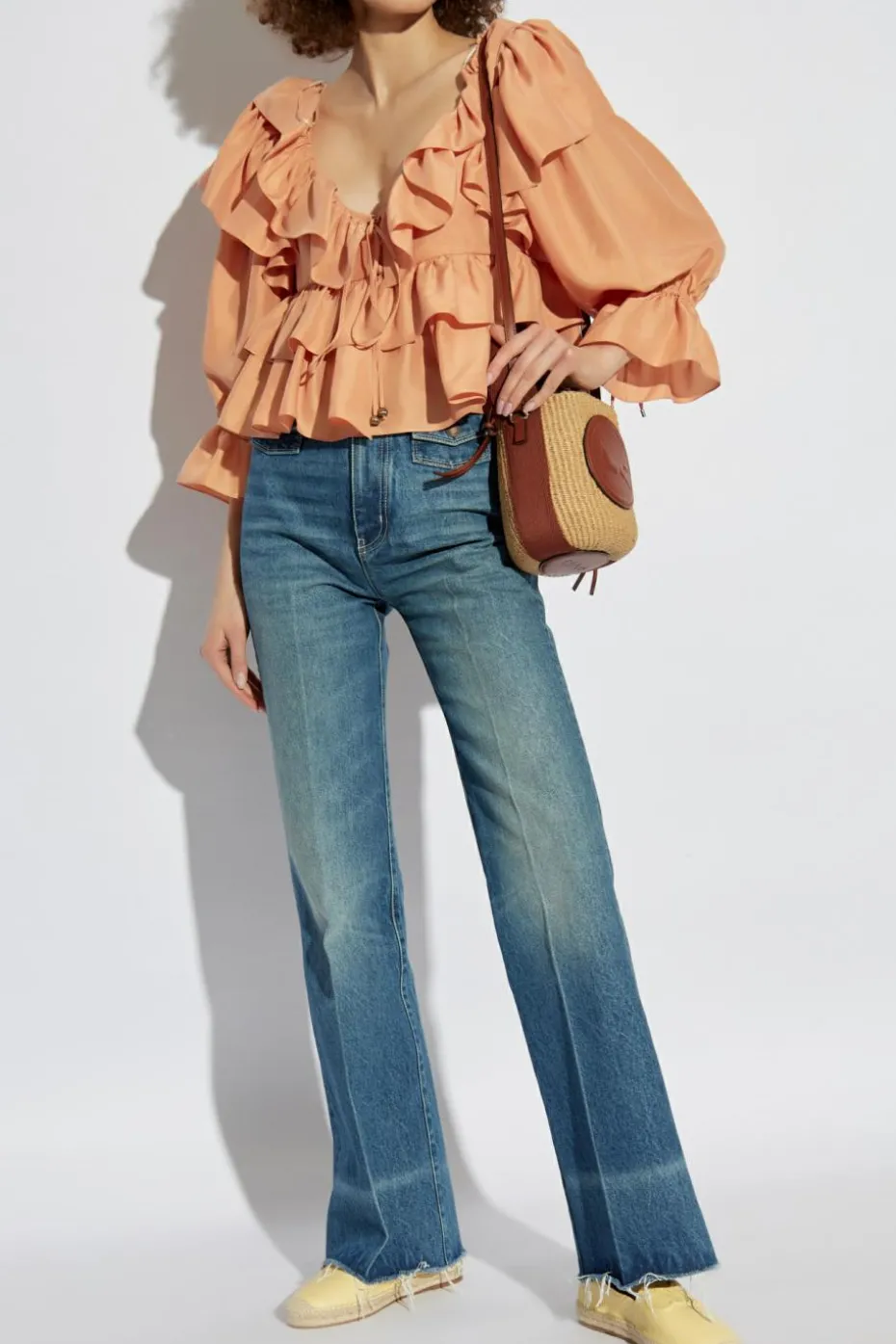 Chloé ORANGE Silk top with ruffles
