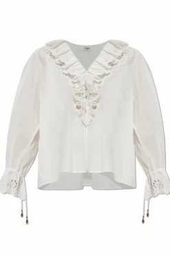 Chloé WHITE Top with openwork ruffles