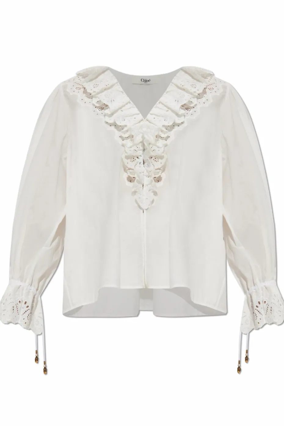 Chloé WHITE Top with openwork ruffles