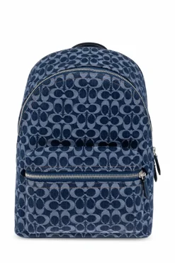 Coach NAVY BLUE Denim backpack with monogram