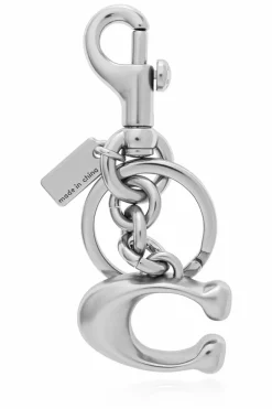 Coach SILVER Keychain with a pendant in the shape of a logo